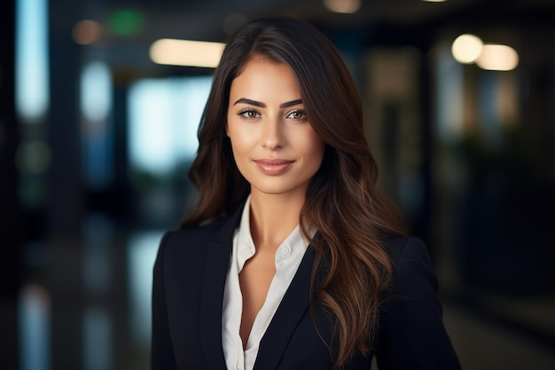 Generatieve AI-portret van een verbazingwekkende uitvoerende kantoormedewerker brunette vrouw