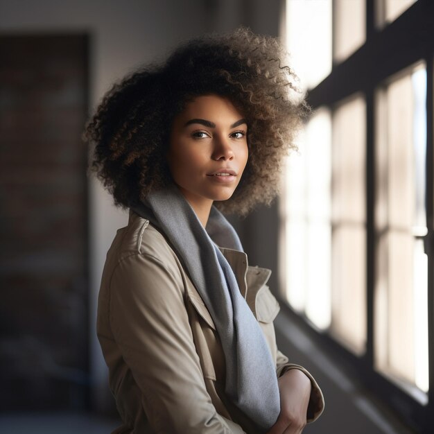 Generatieve ai portret volwassen zwarte vrouw die camera kijkt