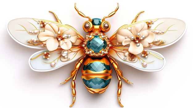 Generatieve AI prachtige honingbijbroche opaalsteen en gouden kleurenpalet