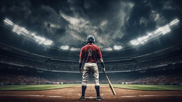 Generatieve AI Professionele honkbalspeler met vleermuis op sportstadion