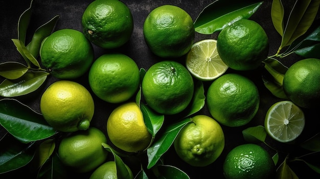 Generatieve AI rijp vers limoenfruit met bladeren gezonde voeding fotorealistische illustratie