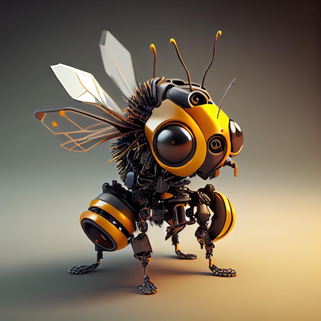 Generatieve AI Robot cyborg bee concept blockchain en technologienetwerken geel mechanisch insect