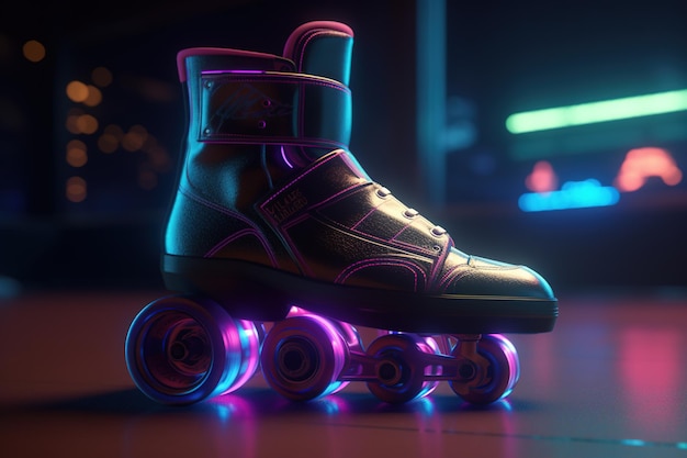Generatieve AI Rolschaats in cyberpunk-stijl disco nostalgische 80s 90s Neon nachtverlichting levendig