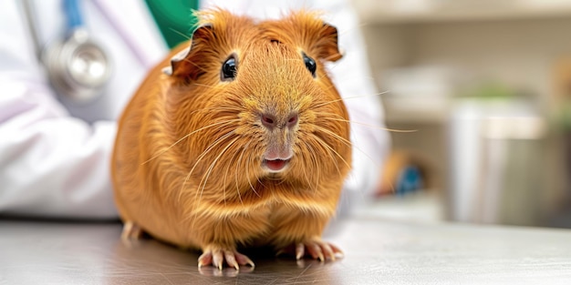 Generatieve AI schattig klein proefkonijn op de tafel onderzocht door een professionele dierenarts i