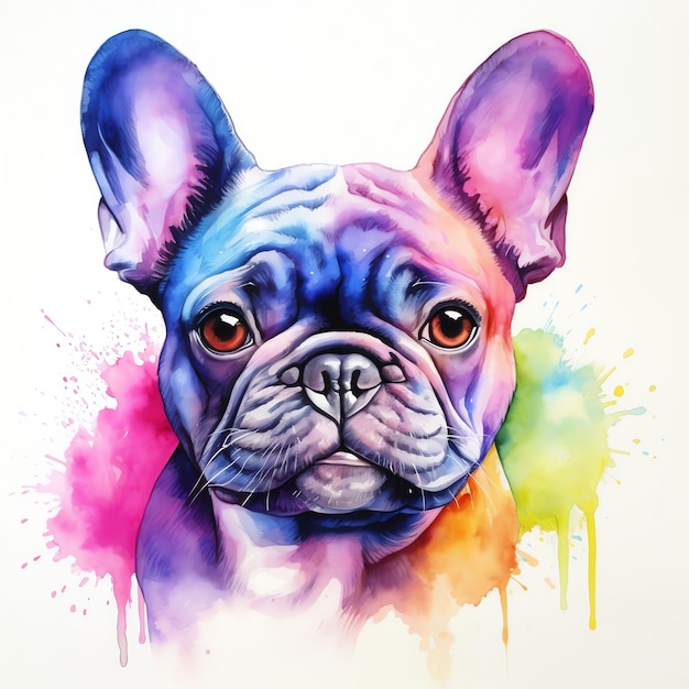 Generatieve AI schattige aquarel Franse Bulldog schattige baby op wit