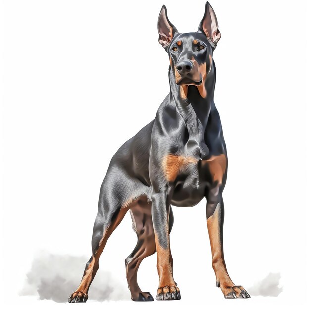 Generatieve AI Schattige waterverf Doberman op wit