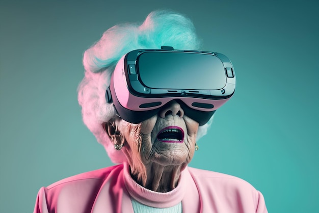 Generatieve ai senior vrouw met behulp van 3D vr-bril