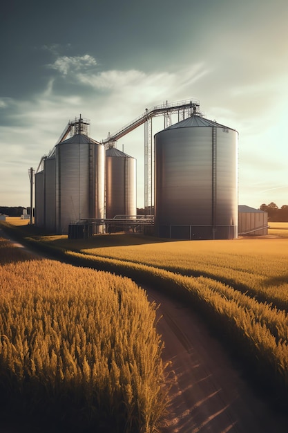 Generatieve AI Silo-opslag op de boerderij Lift voor de opslag van siliage en graan Voedingssilo's Hopper voor st