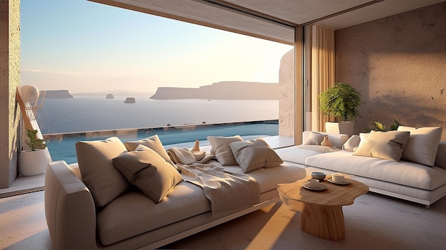 Generatieve ai van een luxe appartement met terras in Santorini