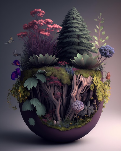 Generatieve AI van een terrarium gevuld met verschillende planten en kruiden
