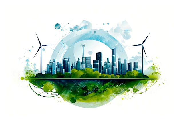 Generatieve AI vector grafische illustratie die hernieuwbare energie windenergie schone energie vertegenwoordigt Recycling Milieuconcept