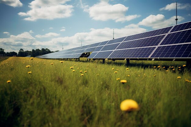 Generatieve AI-veldillustratie met schone energie zonnepanelen schone en hernieuwbare energie