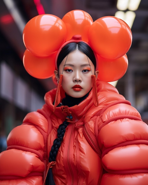 Generatieve ai-visie van een anachronistisch nieuw futuristisch Aziatisch modemodel