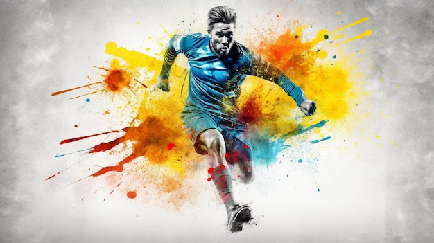 Generatieve ai-voetballer met een grafische achtergrond en kleurenplons