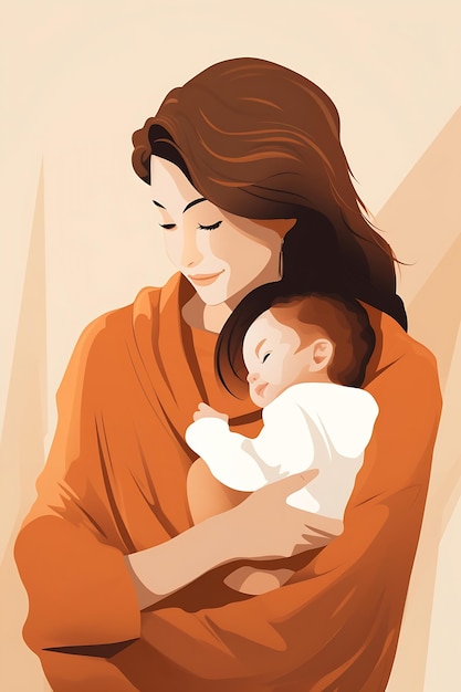 Generatieve AI volwassen vrouw die haar zoontje liefdevol vasthoudt om moederdag of moederschap te illustreren