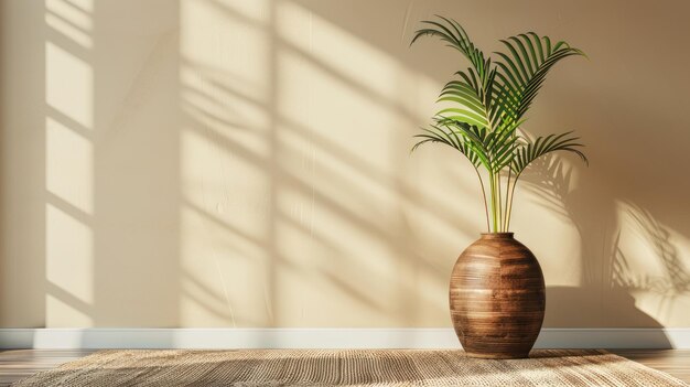 Generatieve AI Warm neutrale wabi sabi stijl interieur mockup met plant in vaas