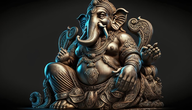 generatieve ai weergave van het hele lichaam Front Lord Ganesha metaal zit mooi