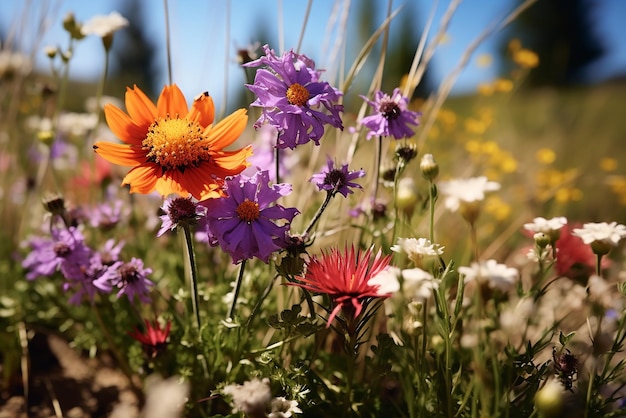 Foto generatieve ai-wilde bloemen van alle soorten en kleuren