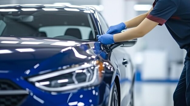 Generatieve AI wordt door een servicemonteur gebruikt om een auto te poetsen tijdens autodetailing