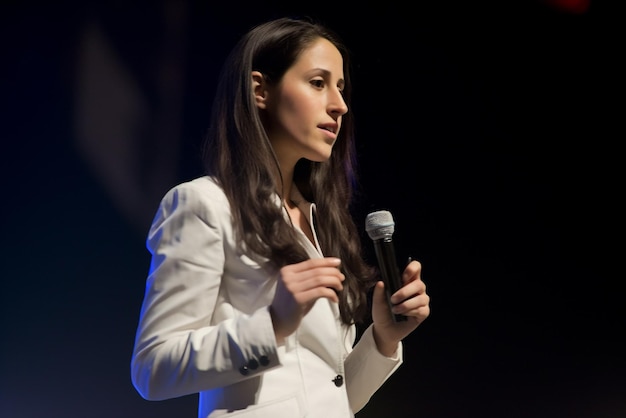 Foto generatieve ai-zakenvrouw die in auditorium spreekt bij bedrijfstraining