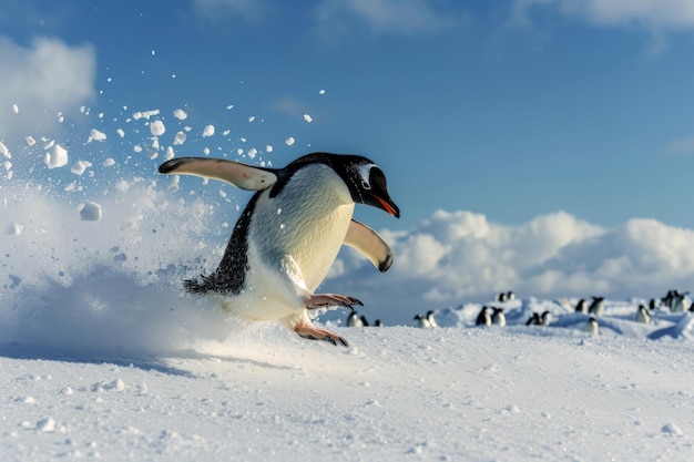 Generatieve illustratie van keizerspinguïn snowboarden