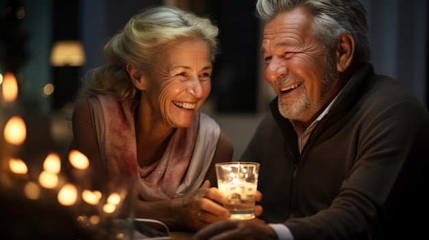 Generatieve illustratie van vrolijke ouderen die's nachts samen glimlachen