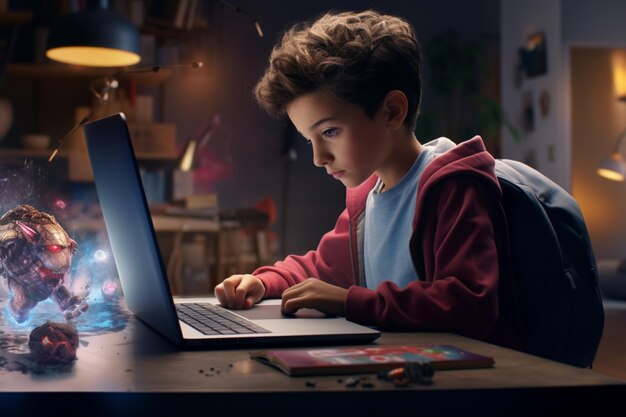 オンラインで遊んでいる子供のアニメーション描写を生成する