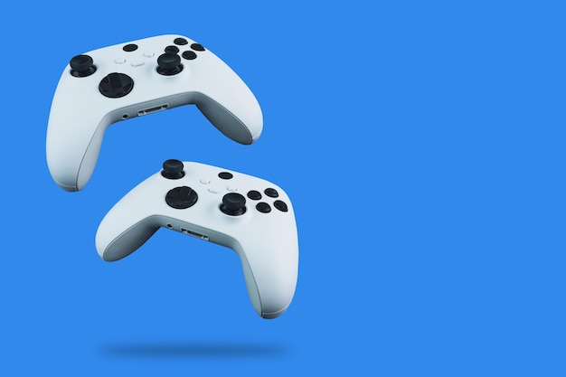 Next generation controllers falling on blue background