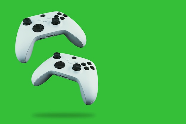 Controller di nuova generazione che cadono su sfondo verde.