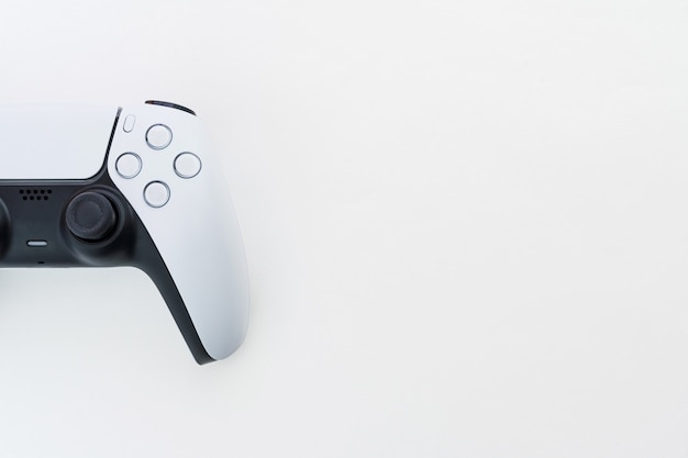 Next generation white game controller isolated on white background.