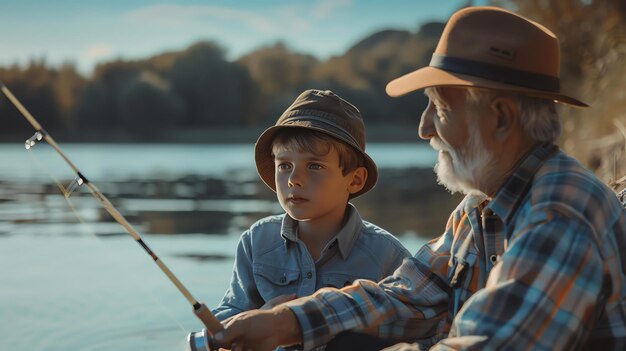 写真 世代が結びついた 永遠の結びつき 釣り仲間 忍耐と忍耐の遺産 記憶に縛られた 祖父の釣り物語