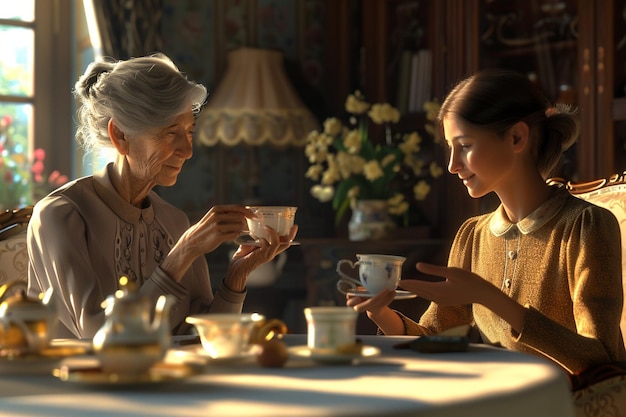 Generations of women savoring a cup of tea togethe