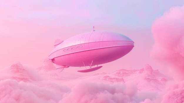 Generative AI 3D pink airship zeppelin dirigible copy space