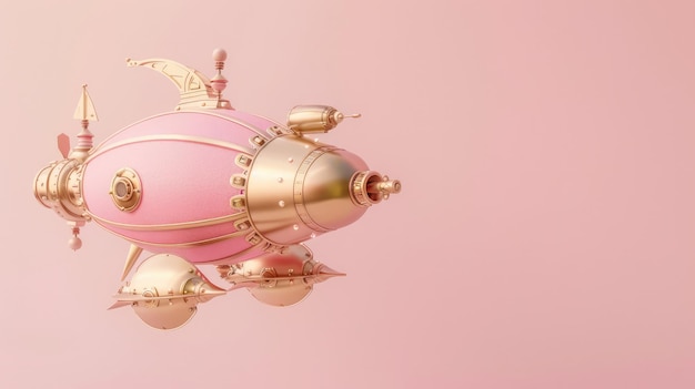 Photo generative ai 3d pink airship zeppelin dirigible copy space