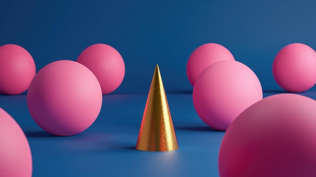 Generative AI 3D pink spheres with one golden cone Individuality inclusive uniqueness