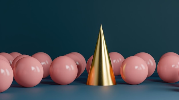 Generative AI 3D pink spheres with one golden cone Individuality inclusive uniqueness