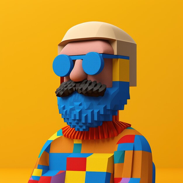 Generative ai 3d plastic icon avatar cartoon character with beard or mustach close up portrait