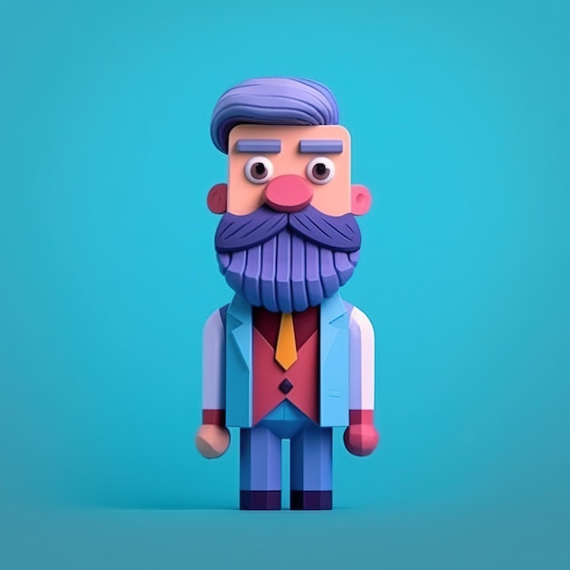 Generative AI 3D plastic icon avatar cartoon character with beard or mustach close up portrait