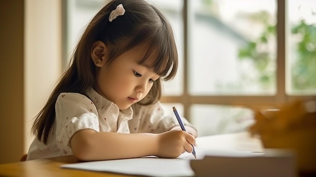 写真 生成 ai の書き方を学ぶ少女