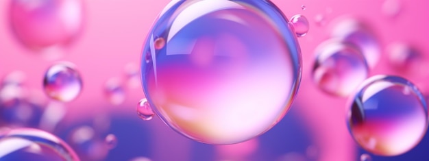生成AI抽象パステルピンクブルー紫の背景に虹色の魔法の空気泡 ガラスのボールや水滴の壁紙x9xA