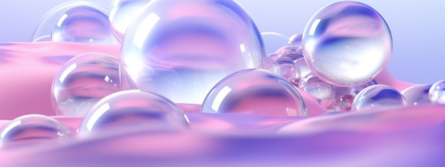 Generative ai abstract pastel pink blue purple background with iridescent magical air bubbles wallpaper with glass balls or water dropsx9xa