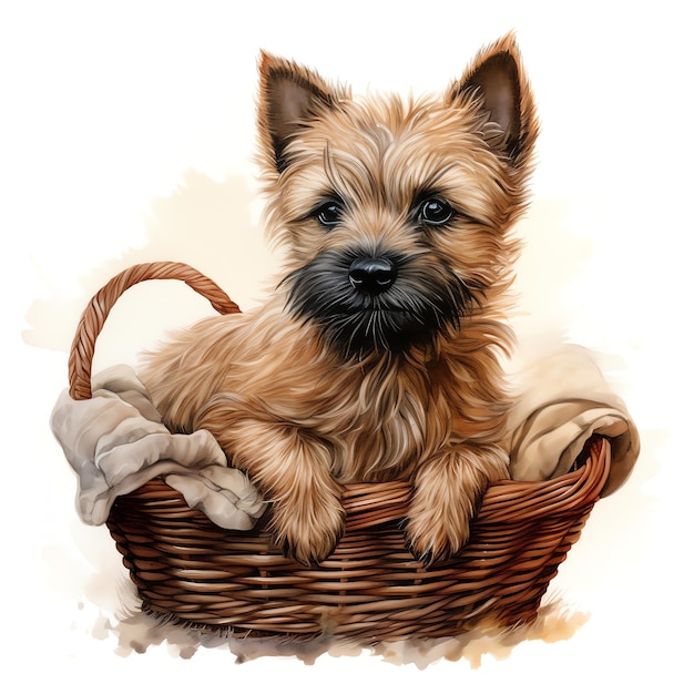 Generative AI Adorable Watercolor Cairn Terrier on White