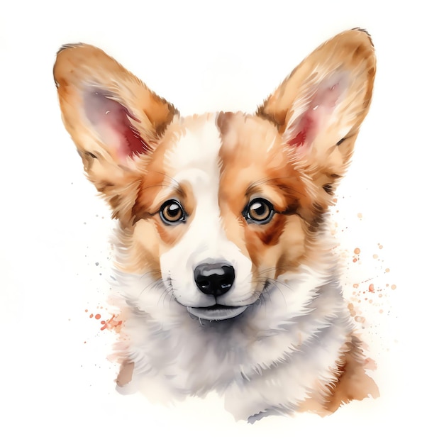 생성 AI 사랑스러운 수채화 웨일즈 어 Corgi 흰색에 귀여운 아기