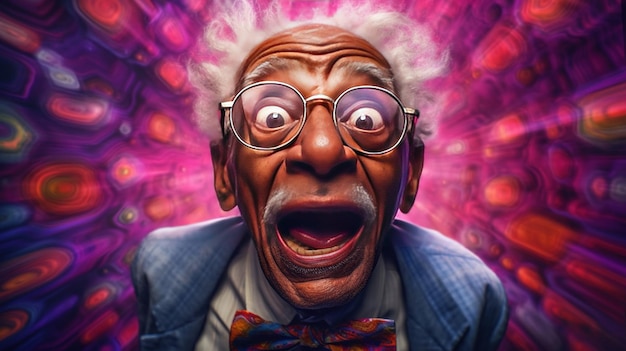 Generative AI African American funny happy old retirement man closeup portrait wearing glasses