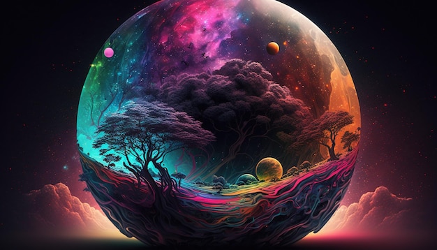 Generative AI Alien planet landscape Psychedelic Space banner template background