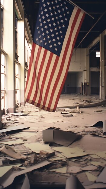 Generative AI american flag with manufacturing industrial factory