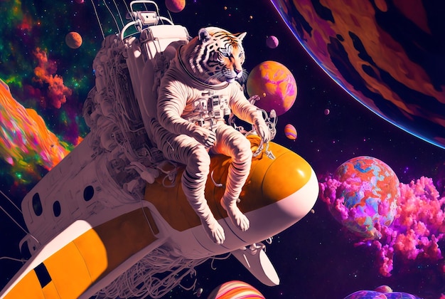 Generative ai animal astronaut wild tiger wearing space suit