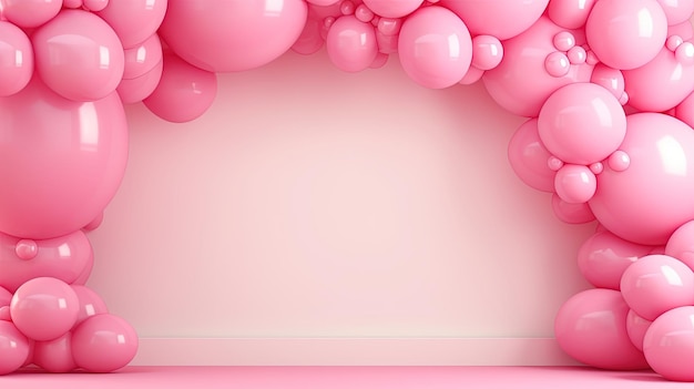 Генеративная ИИ арка розовых воздушных шаров Вечеринка дня рождения для девушки 3D фон душ Мокет шаблона