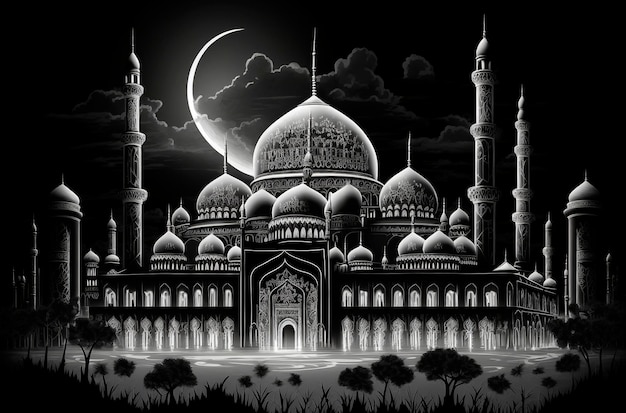 이슬람 세계의 아름다운 모스크에 대한 생성 AI 아키텍처 그림