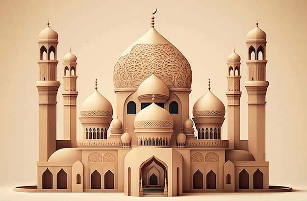 Generative AI architecture illustration of beautiful mosque in Muslim world